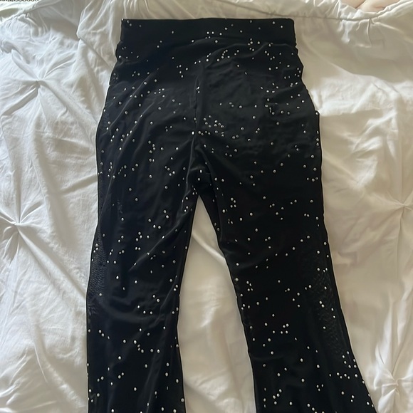 Black sheer flare rave pants with jewels, tight waistband - Picture 1 of 4